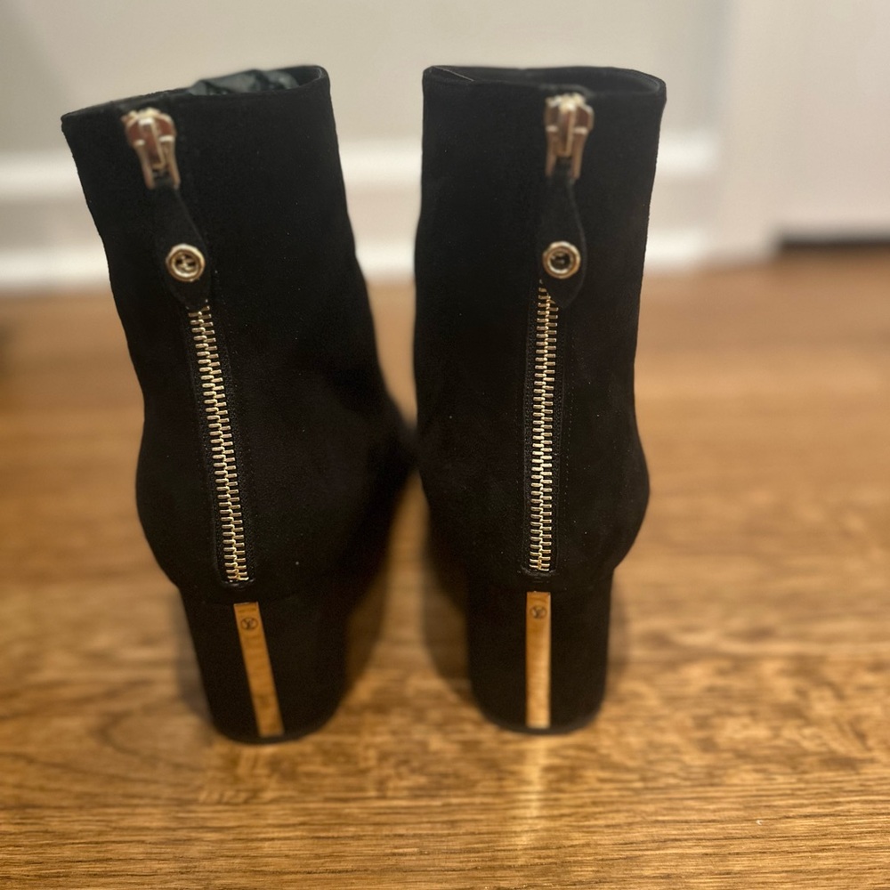 Louis Vuitton Black Suede Ankle Boots with Gold Zipper